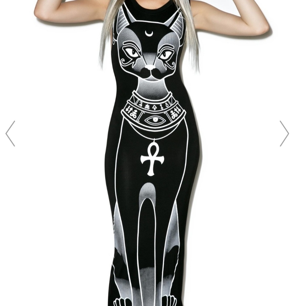 Killstar Black & White Cat Maxi Dress - Picture 2 of 7